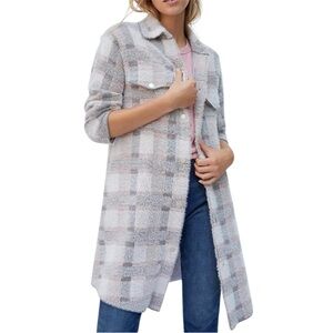 Anthropologie Pilcro Eliza Eyelash Plaid Grey Pattern Sweater Jacket